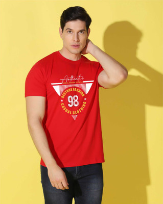 WOOSTRO Printed Men Round Neck Red T-Shirt