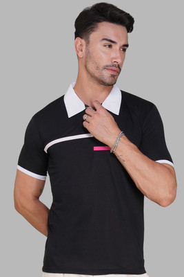 NB NICKY BOY Printed Men Zip Neck Black T-Shirt