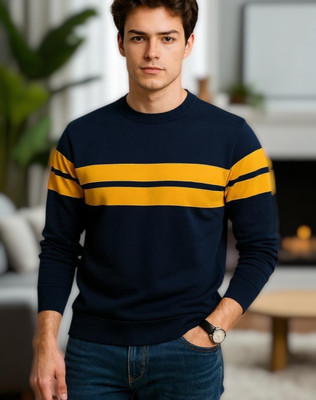 Autna Solid Men Round Neck Navy Blue T-Shirt