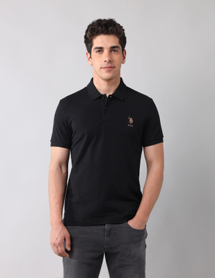 U.S. Polo Assn. Denim Co. Solid Men Polo Neck Black T-Shirt