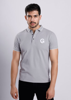 HIGHTRIBE Solid Men Polo Neck Grey T-Shirt