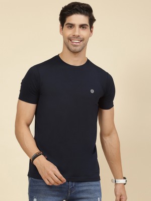 Cloak & Decker By Monte Carlo Solid Men Round Neck Navy Blue T-Shirt