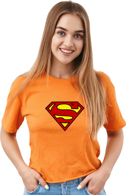 JEDFER Superhero, Graphic Print Women Round Neck Orange T-Shirt