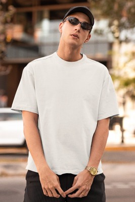 HouseOfCommon Solid Men Round Neck White T-Shirt