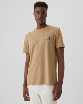 GAP Graphic Print Men Round Neck Beige T-Shirt