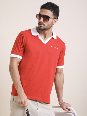 DIFFERENCE OF OPINION Printed Men Polo Neck Red T-Shirt