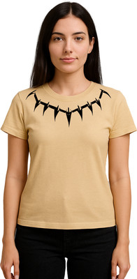 Buddy Collection Printed, Graphic Print Women Round Neck Beige T-Shirt