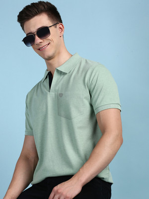 LUX cozi Solid Men Polo Neck Light Green T-Shirt