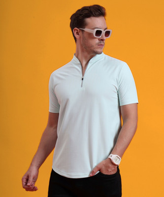 EPPE Solid Men Mandarin Collar Green T-Shirt