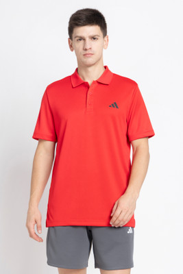 ADIDAS Self Design Men Polo Neck Red T-Shirt