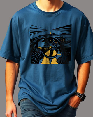 AUSK Graphic Print Men Round Neck Dark Blue T-Shirt