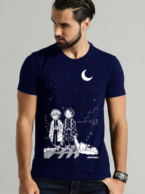 VIKCLIQUE Printed Men Round Neck Blue T-Shirt