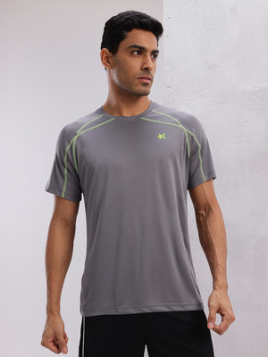 HRX by Hrithik Roshan Solid Men Round Neck Grey T-Shirt