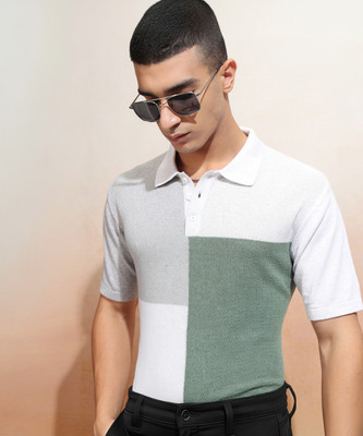 HIGHLANDER Colorblock Men Polo Neck White T-Shirt