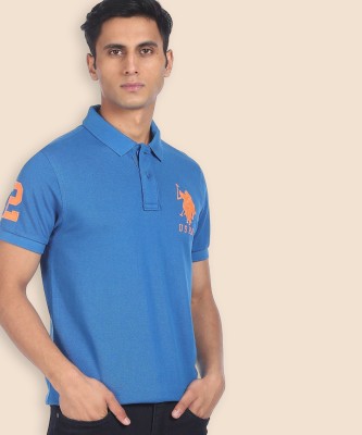 U.S. POLO ASSN. Striped Men Polo Neck Blue T-Shirt