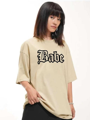 Pwexz Self Design Women Round Neck Beige T-Shirt