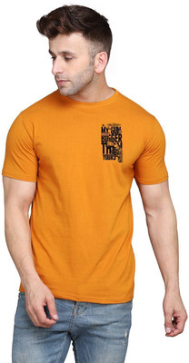 Lawful Casual Printed Men Round Neck Gold T-Shirt