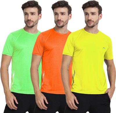 FTX Solid Men Round Neck Orange, Light Green, Yellow T-Shirt