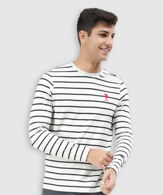 U.S. POLO ASSN. Striped Men Round Neck Grey T-Shirt