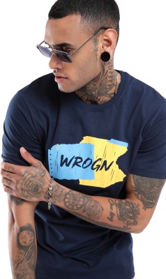 WROGN Printed Men Round Neck Blue T-Shirt