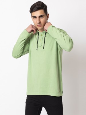 SCUBA Solid Men Hooded Neck Light Green T-Shirt