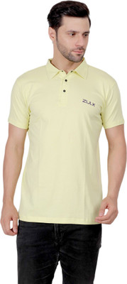 ZULX Solid Men Polo Neck Yellow T-Shirt