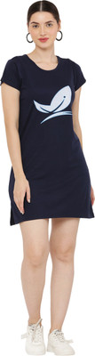 PREEGO Women T Shirt Dark Blue Above Knee/Mid Thigh Length Dress