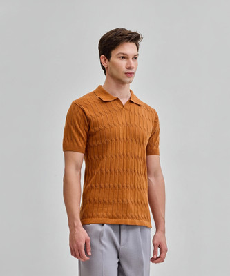 Snitch Striped Men Polo Neck Yellow T-Shirt