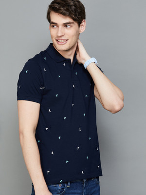 Fame Forever by Lifestyle Printed Men Polo Neck Blue T-Shirt