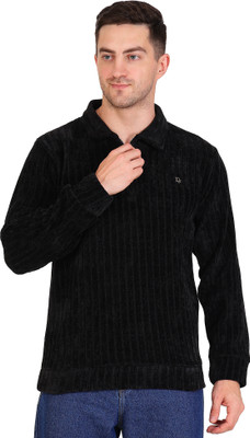 FD INDIA Self Design Men Zip Neck Black T-Shirt