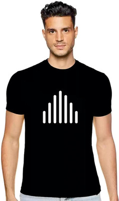 Corvell Geometric Print Men Round Neck Black T-Shirt