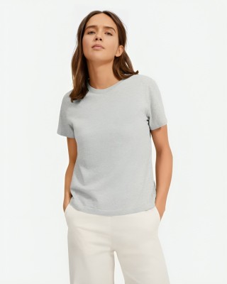 Calm Down Solid Women Round Neck Grey T-Shirt