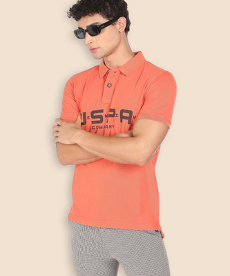 U.S. POLO ASSN. Printed Men Polo Neck Orange T-Shirt