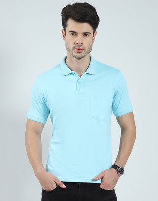 MONTE CARLO Solid Men Polo Neck Blue T-Shirt