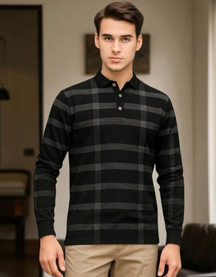 Teezler Printed Men Polo Neck Black T-Shirt