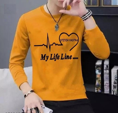 Clothy Trend Printed Men Round Neck Yellow T-Shirt