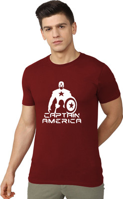OrrganicChics Printed Men Round Neck Maroon T-Shirt