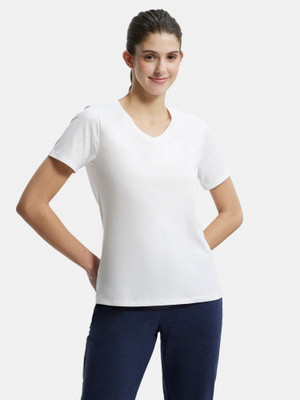 JOCKEY Solid Women V Neck White T-Shirt