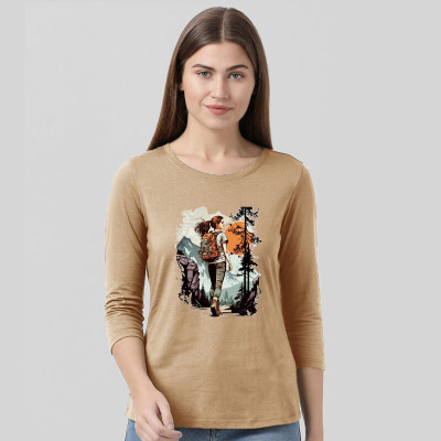 Smart Colors Printed Women Round Neck Beige T-Shirt