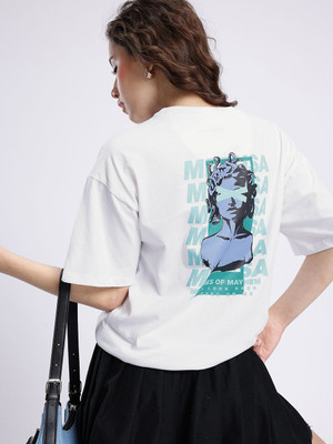 Glitchez Printed Women Round Neck White T-Shirt