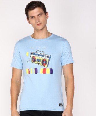 Aditya Birla - abof Printed Men Crew Neck Blue T-Shirt