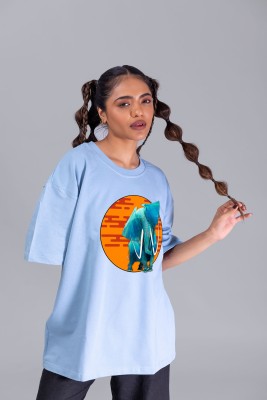 TGT Stores Graphic Print Women Round Neck Light Blue T-Shirt