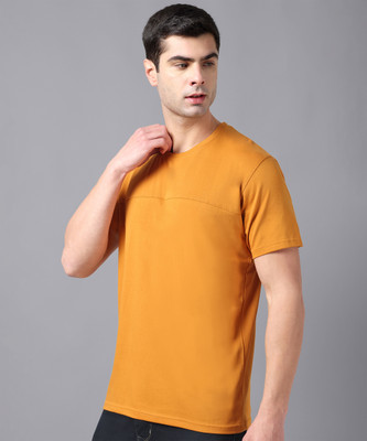 METRONAUT Solid Men Round Neck Yellow T-Shirt