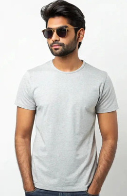 DeRaDA Solid Men Round Neck Grey T-Shirt