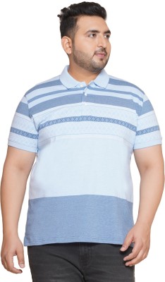 JOHN PRIDE Striped Men Polo Neck Blue T-Shirt