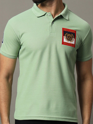 Hushbucks Solid Men Polo Neck Light Green T-Shirt