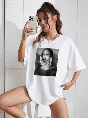 AKIRADVISORY Printed Women Round Neck White T-Shirt