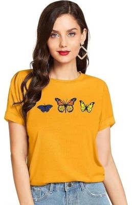 BerdNerd Printed Women Round Neck Yellow T-Shirt