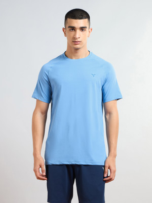 TECHNOSPORT Solid Men Round Neck Blue T-Shirt