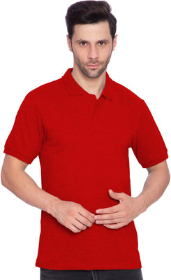 Btag Solid Men Polo Neck Red T-Shirt